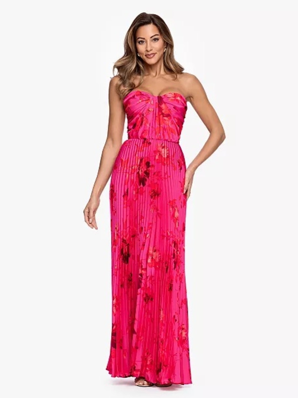 Strapless Pink Floral Maxi Dress